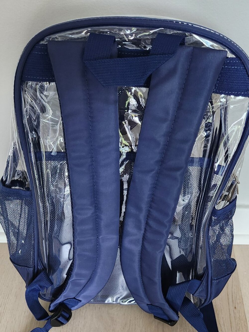 New: Clear Backpack with Navy Blue Trim - Fits 15" Laptop - Picture 5 of 10